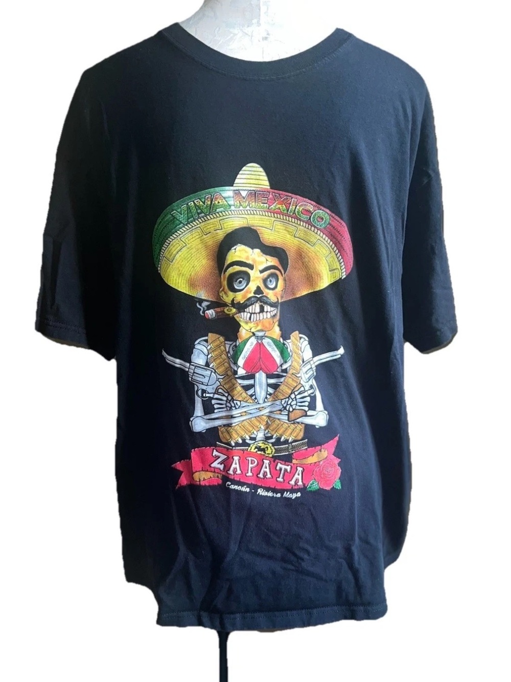 Expressate Vintage Viva Mexico Zapata Skeleton Graphic Tee Black XL